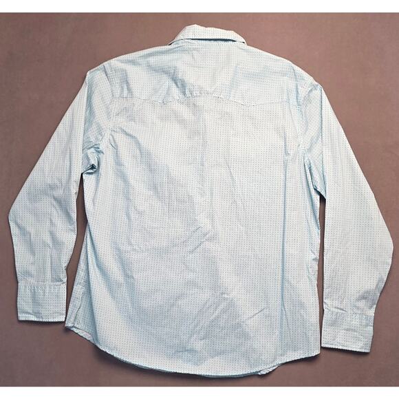Wrangler Wrancher Men XL Shirt Button-up  Pearl Snap Aqua Circle Dot Long Sleeve - Picture 5 of 5